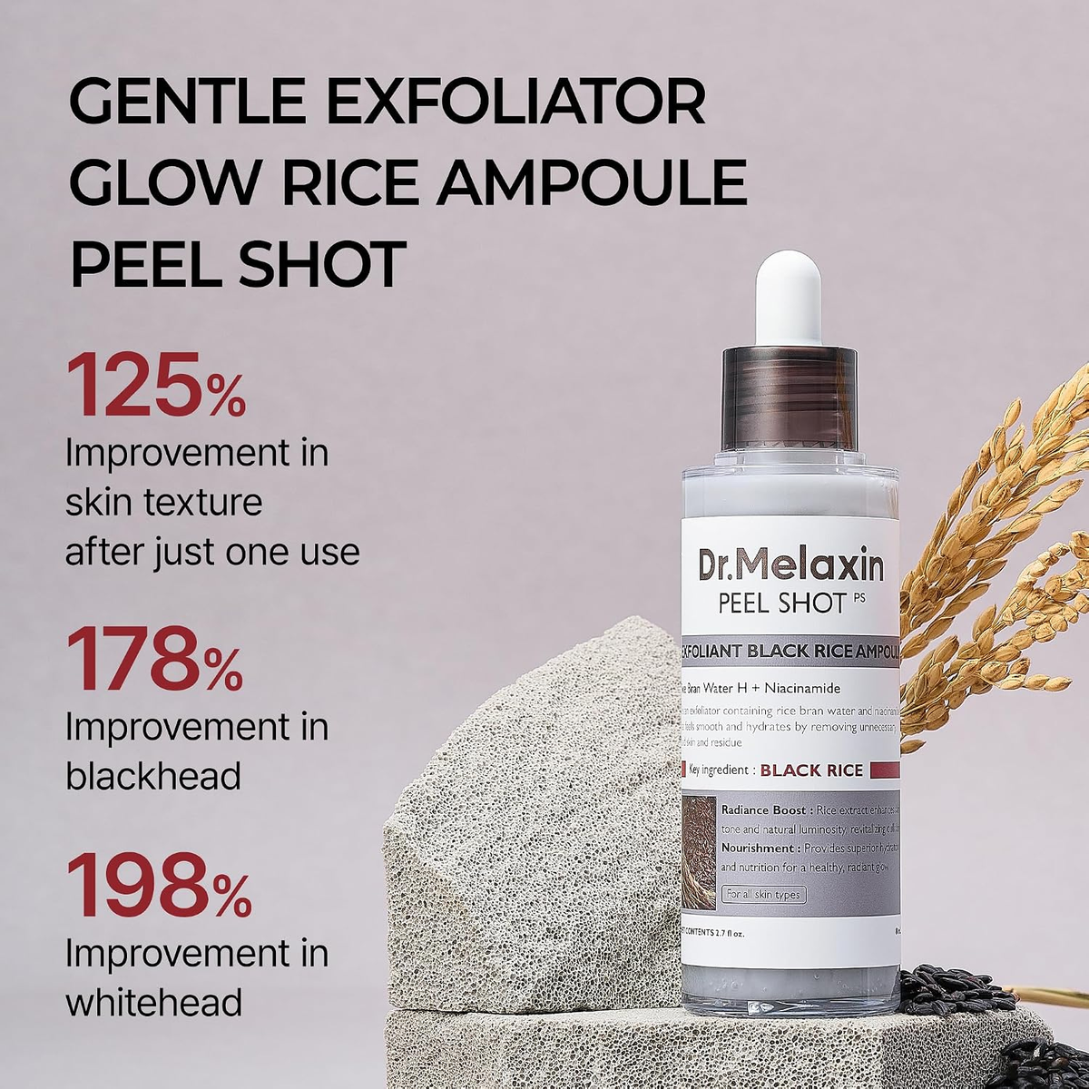 Dr.Melaxin body & face peel shot duo glow black rice peeling ampoule kojic acid & turmeric spray