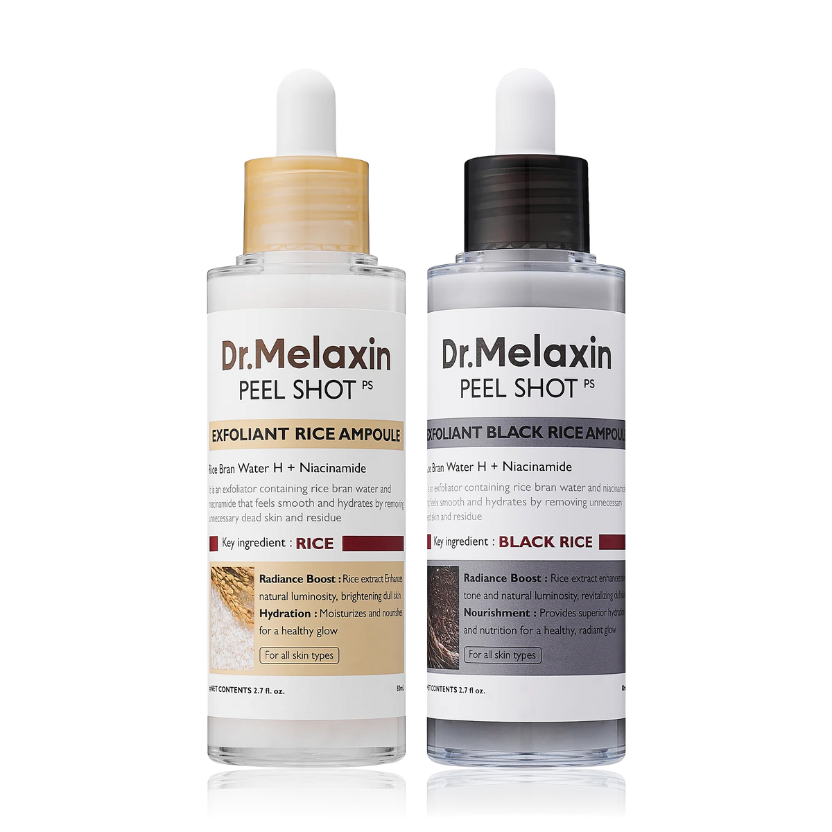 Dr.Melaxin Peel Shot Glow Rice Peeling Ampoule Duo Daily Soft Exfoliating Face and Body Scrub Dead Skin Cells Blackhead Remover for All Skin Types korean skin care