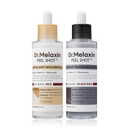 Dr.Melaxin Peel Shot Glow Rice Peeling Ampoule Duo Daily Soft Exfoliating Face and Body Scrub Dead Skin Cells Blackhead Remover for All Skin Types korean skin care