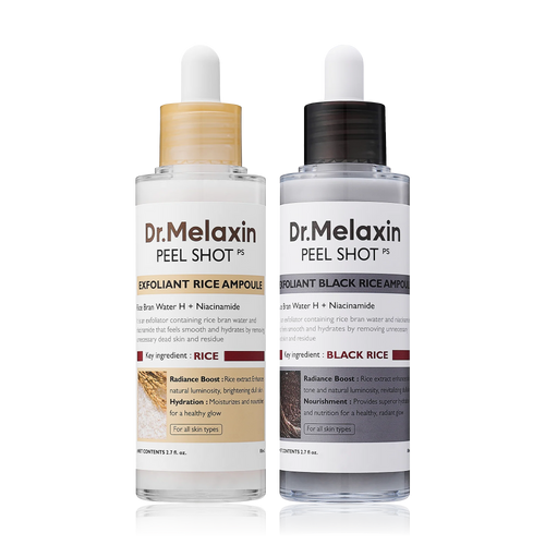 Dr.Melaxin Peel Shot Glow Rice Peeling Ampoule Duo Daily Soft Exfoliating Face and Body Scrub Dead Skin Cells Blackhead Remover for All Skin Types korean skin care