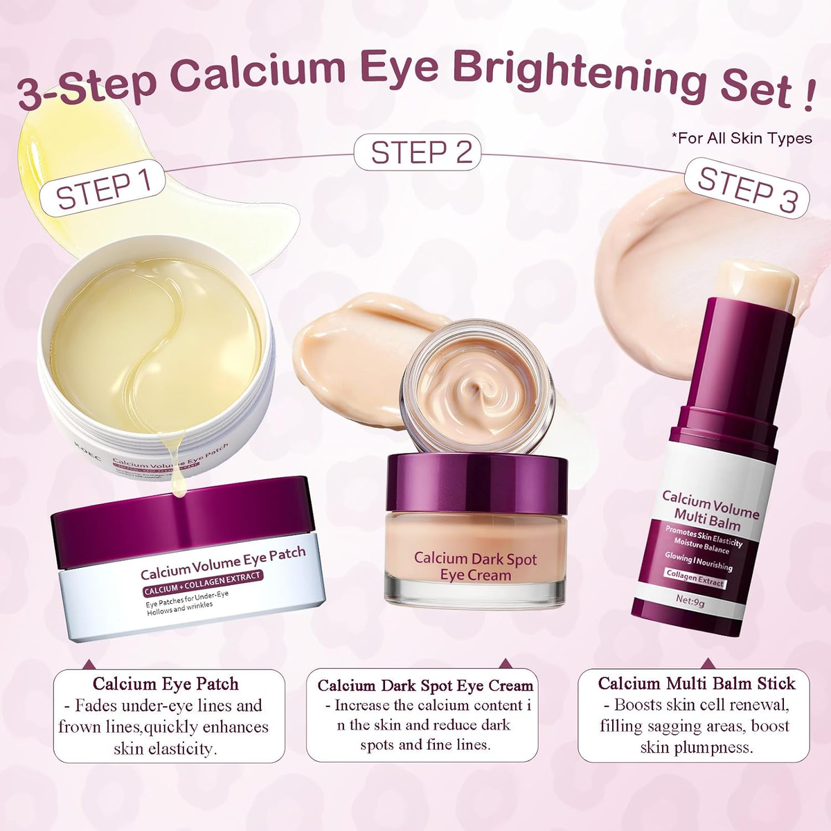 Calcium Volume Multi Balm Stick + Eye patch 60ea + Calcium Eye Cream, Collagen Boosting, Wrinkle Smoothing, Firming & Eye Hollow Plumping Eye Treatment,Hydrating, Anti-Aging & Travel Friendly - 1 Pack