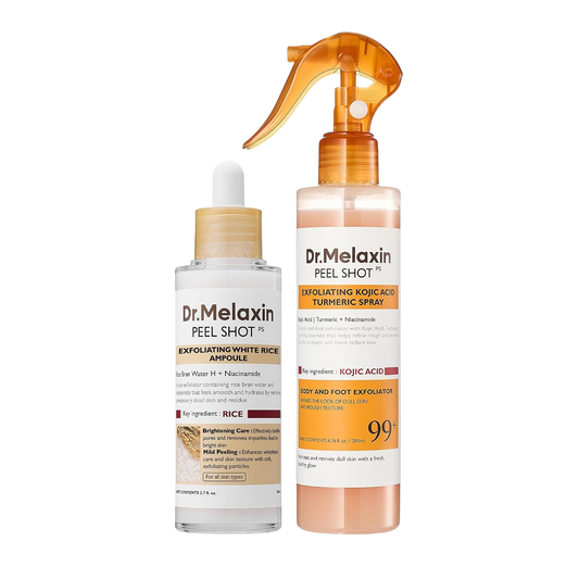 Dr.Melaxin Body & Face Peel Shot Duo Glow Rice Peeling Ampoule Kojic Acid & Turmeric spray