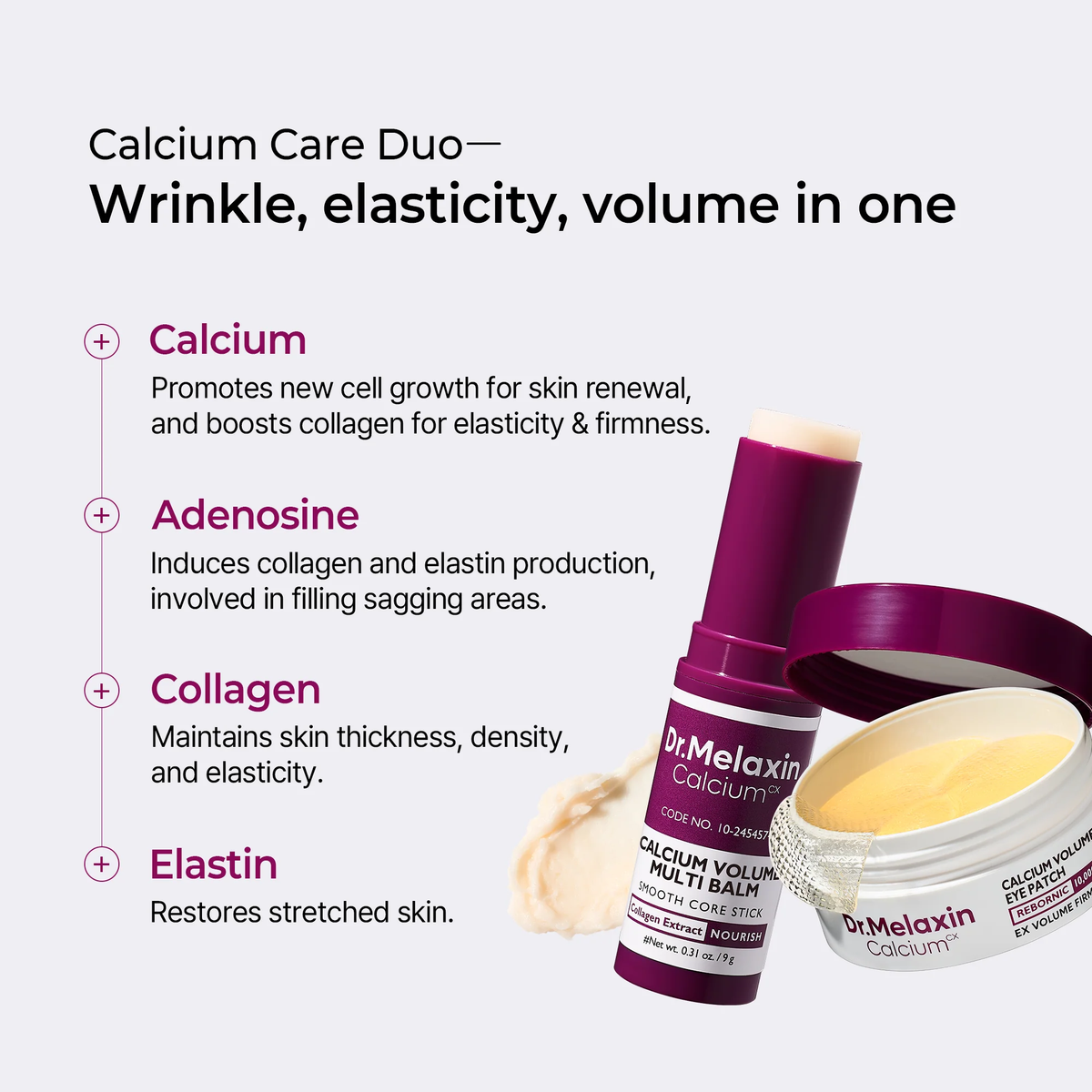 Dr.melaxin Calcium Firming Duo Set - Intense Firming Face Cream + Collagen Multi Balm Stick, Korean Skincare for Sagging Skin, Wrinkles, Dark Circles & Volume Loss, Niacinamide Adenosine, 2 Piece Bund