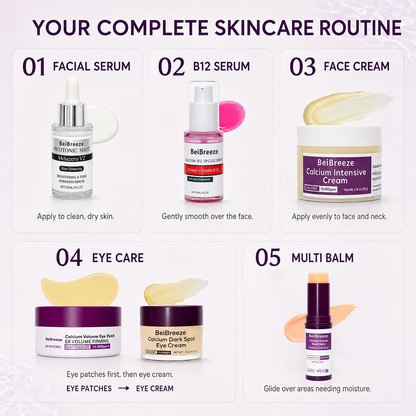 6-Piece Daily Skincare Set, Facial Care Kit with 2 Serums, Face Cream, Eye Cream, Under Eye Patches & Multi Balm Stick, Hydrating Moisturizing Routine