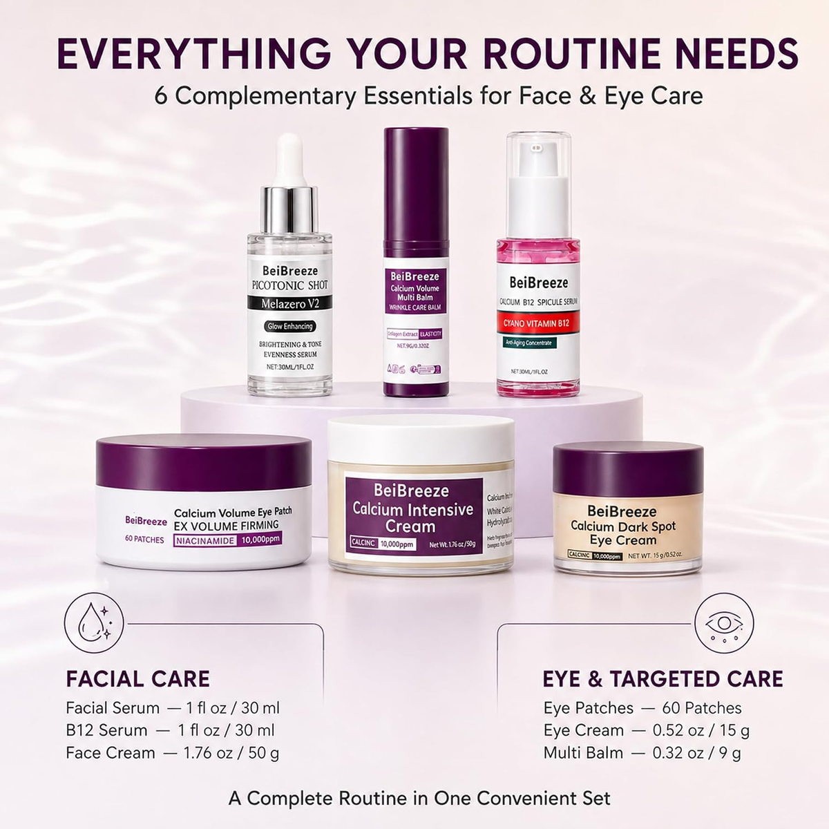 6-Piece Daily Skincare Set, Facial Care Kit with 2 Serums, Face Cream, Eye Cream, Under Eye Patches & Multi Balm Stick, Hydrating Moisturizing Routine