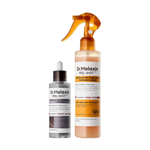 Dr.Melaxin body & face peel shot duo glow black rice peeling ampoule kojic acid & turmeric spray