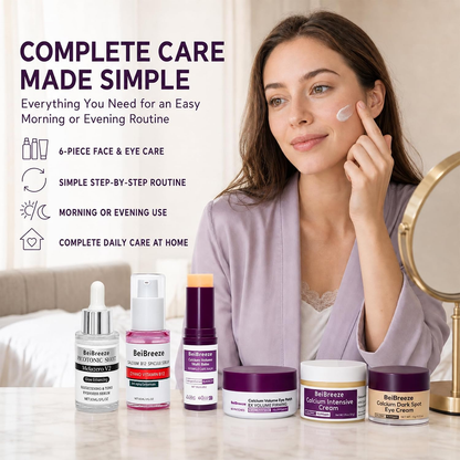 6-Piece Daily Skincare Set, Facial Care Kit with 2 Serums, Face Cream, Eye Cream, Under Eye Patches & Multi Balm Stick, Hydrating Moisturizing Routine
