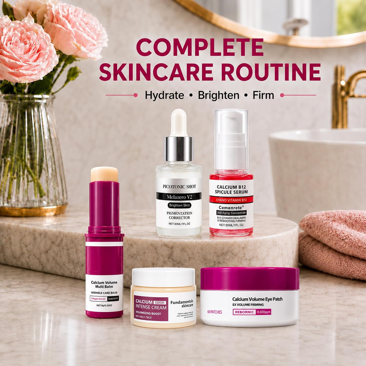 Calcium Skin Care Set, Daily Moisturizing Face Kit for Women, Hydrating Routine for Soft, Smooth-Looking Skin, Travel Friendly Beauty Gift