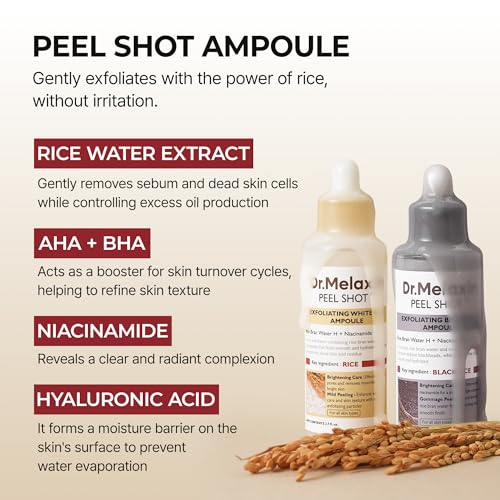 Dr.Melaxin Peel Shot Glow Rice Peeling Ampoule Duo Daily Soft Exfoliating Face and Body Scrub Dead Skin Cells Blackhead Remover for All Skin Types korean skin care