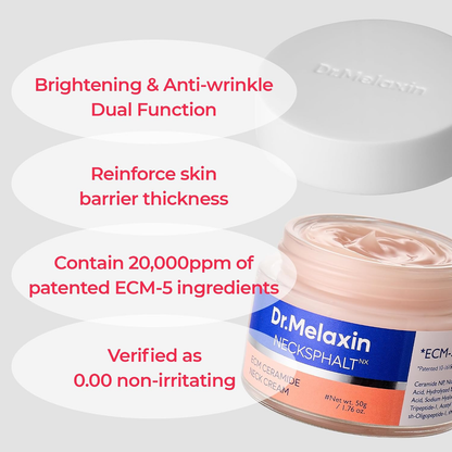 Dr.Melaxin Necksphalt Firming Cream with ECM-5 20,000ppm, Firming & Lifting Neck Cream for Wrinkles & Sagging Skin, Ceramide & Collagen for Elasticity & Radiant Glow, 1.76 fl.oz