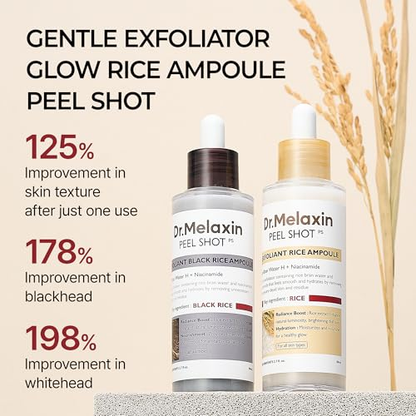 Dr.Melaxin Peel Shot Glow Rice Peeling Ampoule Duo Daily Soft Exfoliating Face and Body Scrub Dead Skin Cells Blackhead Remover for All Skin Types korean skin care