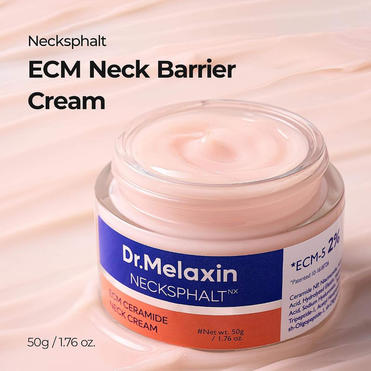 Dr.Melaxin Necksphalt Firming Cream with ECM-5 20,000ppm, Firming & Lifting Neck Cream for Wrinkles & Sagging Skin, Ceramide & Collagen for Elasticity & Radiant Glow, 1.76 fl.oz