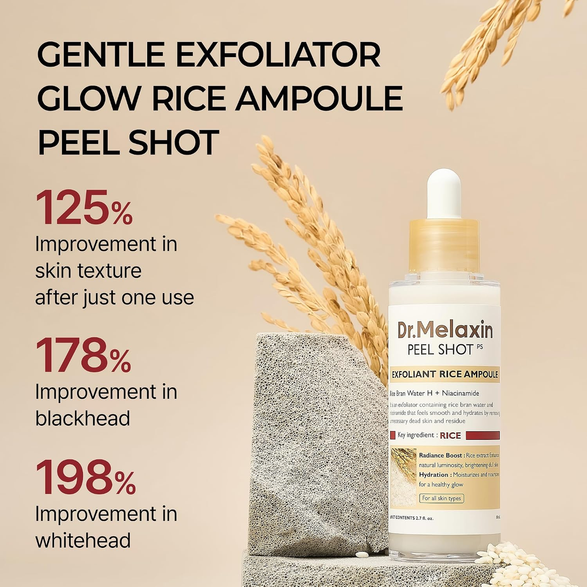 Dr.Melaxin Body & Face Peel Shot Duo Glow Rice Peeling Ampoule Kojic Acid & Turmeric spray